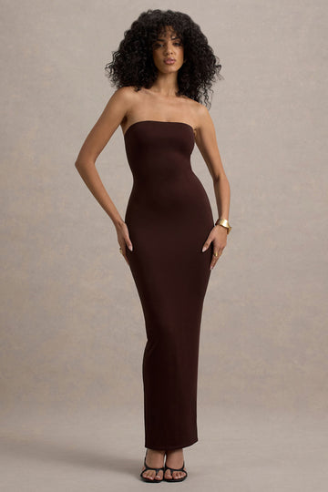 Angelie Brown Bandeau Bodycon Maxi Dress